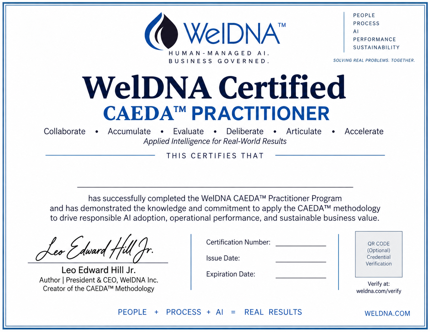 WelDNA Certified CAEDA Practitioner certificate